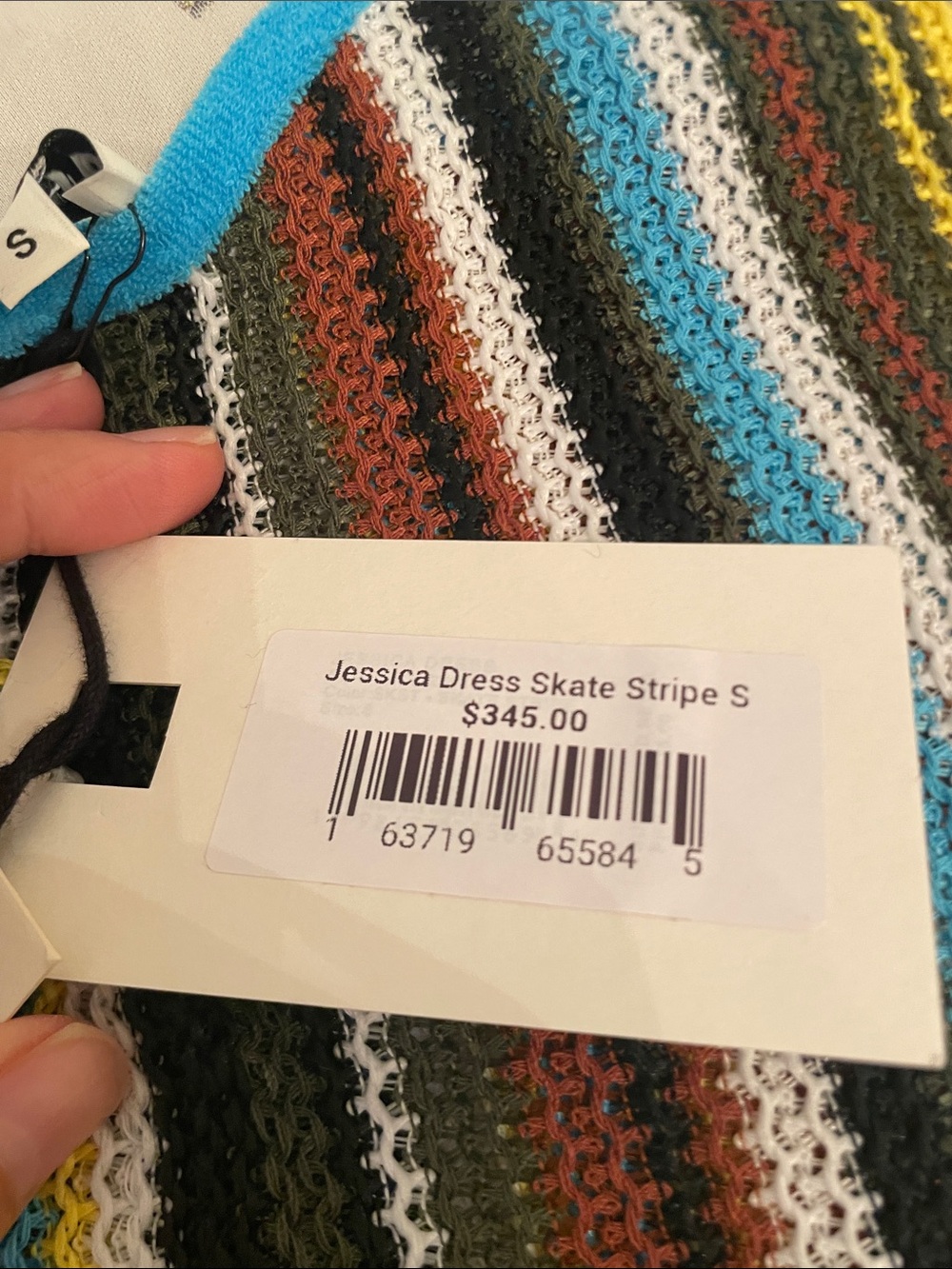 STAUD Multicolor Striped Midi Dress with Turquoise Trim - Picture 4 of 5